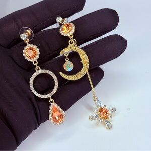 Elegant Moon ring Dangle Asymmetrical Earrings | Jewelry